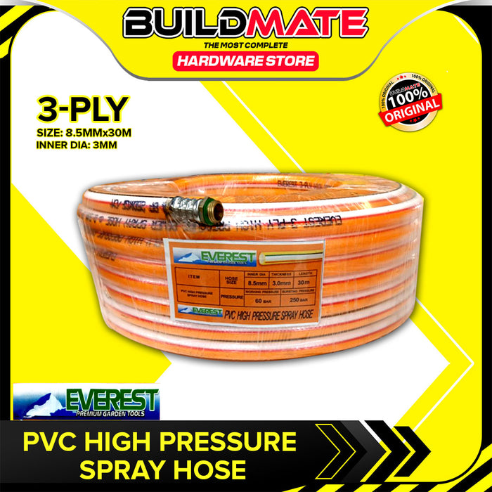 BUILDMATE Everest PVC High Pressure Spray Hose 8.5mmx30m 2-Ply / 3-Ply Flexible Power Sprayer Water Garden Pressure Washer Hose