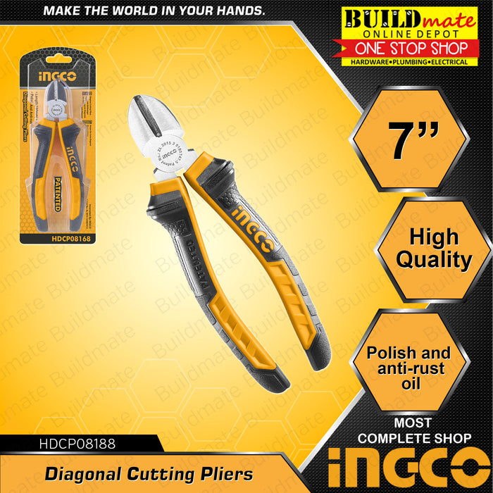 BUILDMATE Ingco Diagonal Cutting Pliers 7" / 180mm Electric Plier Wire Cutting Tools HDCP08188 • IHT