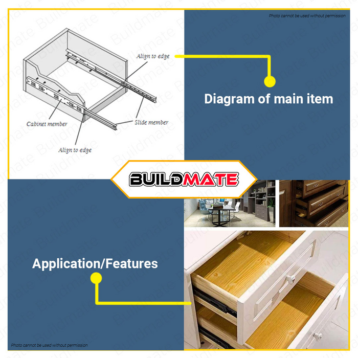 S.G.C. 3 Fold Ball Bearing Drawer Slide Guide 12" | 14" | 16" SOLD PER PAIRS •BUILDMATE•