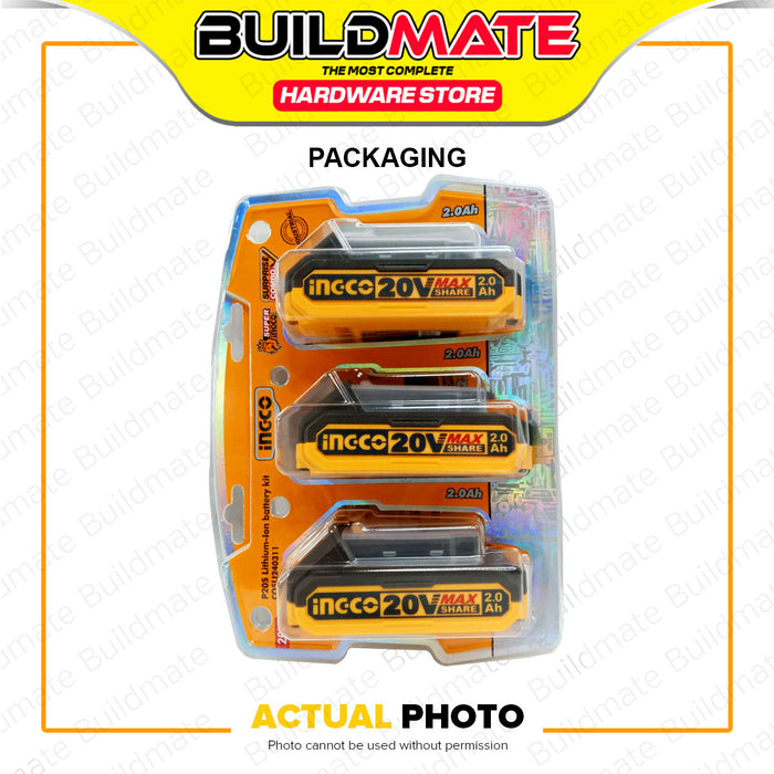 [EXCLUSIVE] BUILDMATE Ingco 3PCS/SET PS20S Lithium-Ion 20V Battery Kit 2.0Ah Rechargeable Battery Pack Cordless Tool Accessories COSLI240311 - IPX