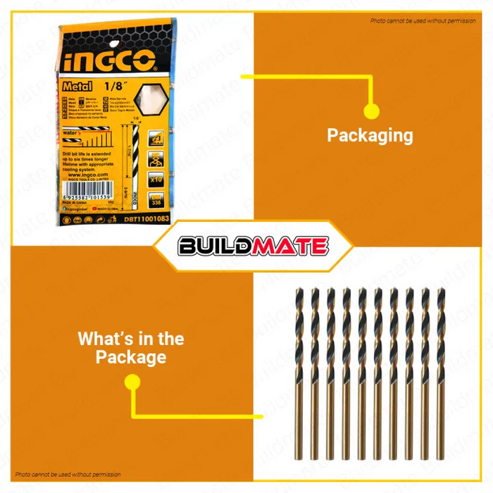 INGCO 10PCS Cobalt HSS Drill Bit 1/8" (3.2mm) DBT11001083 1 PACK •BUILDMATE• IHT