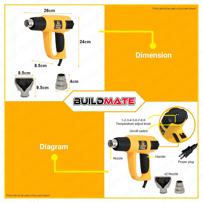 BUILDMATE Powerhouse New Hot Air Heat Gun Sealer 2000W / 2200W Plastic Shrink Variable Speed - PHPT