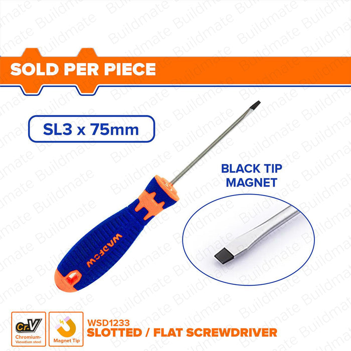 WADFOW 75MM-200MM Slotted Screwdriver Cr-V Flat Head Screw Driver Hand Tool SOLD PER PIECE •BUILDMATE• WHT