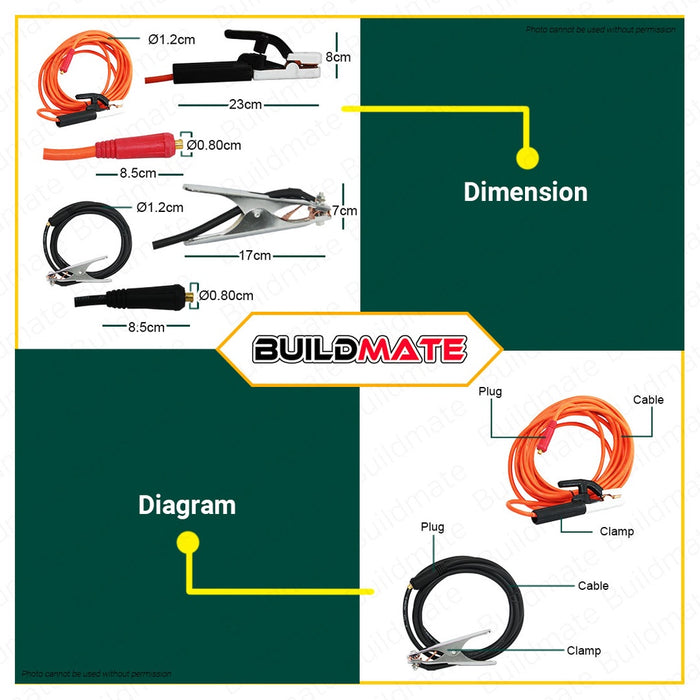 Buildmate | Mailtank Welding Cable Set - 3M Ground Cable + 7M Welding Cable | 10M Electrode Holder With Holder Clamp and and Electrode Holder Handle #25 [SOLD PER PIECE/SET] •