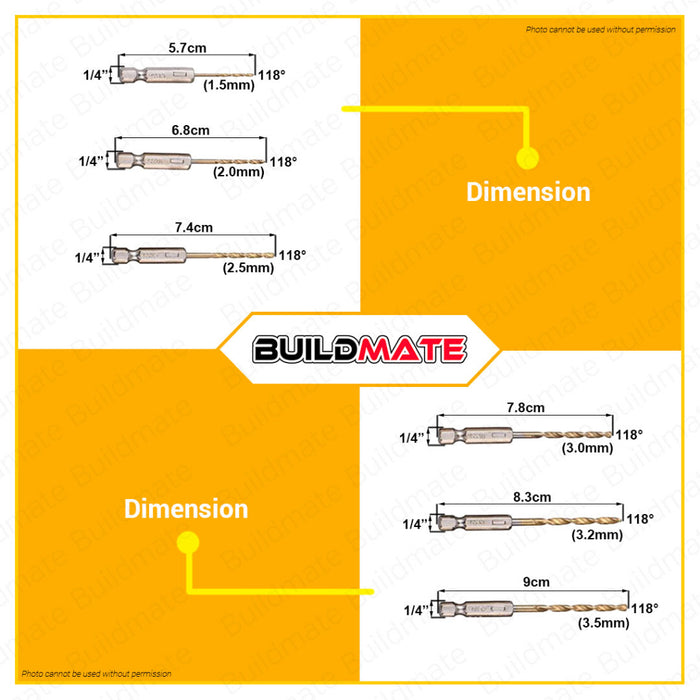 BUILDMATE 13PCS Tatara Drill Bit Set 1.5 - 6.5mm HSS Titanium Hex Shank Drill Bit for Steel Wood Titanium Twist Drill Bit Set Quick Change Drill Bit HSSTI-13HEX •