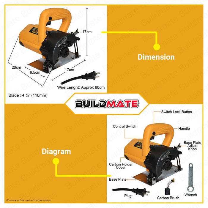 BUILDMATE Powerhouse USA Marble Cutter 110mm 1350W Marble Tile Cutter Cutting Saw Concrete Marble Cutter Saw Blade Machine Electric Groove Cutter Masonry Saw  PHMCM4100H - PHPT