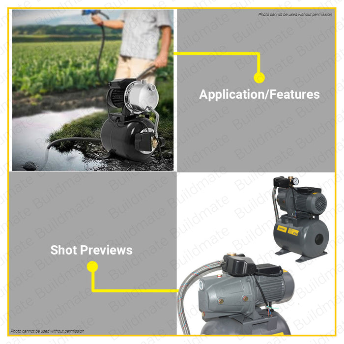 BUILDMATE Lotus 1HP Automatic Jet Pump with Tank 24L Electric Water Transfer Shallow Well Booster Pump For Water Supply LM100X-24L