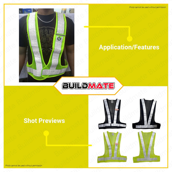 Safety Vest Green | Black Polyester Safety Vest With Reflective Strips High Visibility Reflection Vest [SOLD PER PIECE] SVESTGRN | SVESTBLK •BUILDMATE•