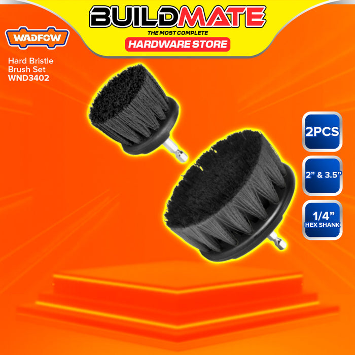 BUILDMATE Wadfow 2pcs Soft , Medium & Hard Bristle Brush Set 1/4" Inch Hex Shank Cleaning Brush Cleaner Kit SOLD PER SET - WHT