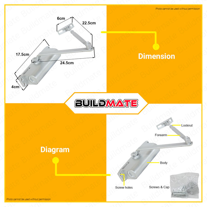 POWERHOUSE Door Closer Automatically / Automatic Door Closing / Hydraulic Door Closer Up To 60KG in Blister Pack / Hydraulic Door Spring Closer PH-DC60S-VP  •BUILDMATE•