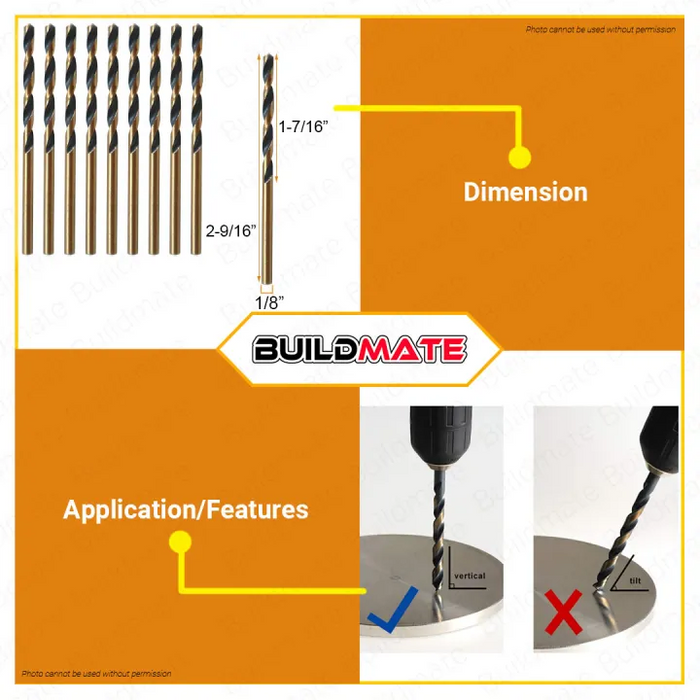 INGCO 10PCS Cobalt HSS Drill Bit 1/8" (3.2mm) DBT11001083 1 PACK •BUILDMATE• IHT