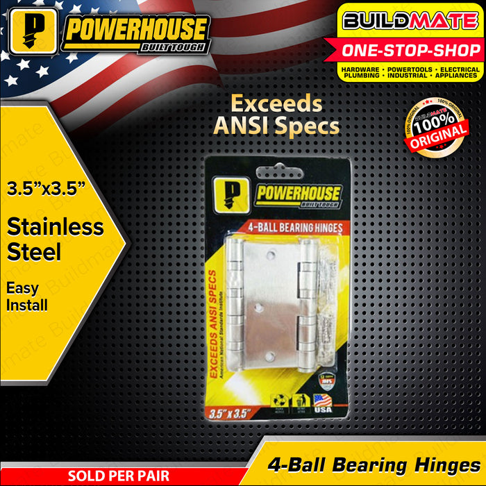 BUILDMATE Powerhouse 3x3" | 3.5x3.5" | 4x4" Inch Stainless Steel 4 Ball Bearing Hinges - PHDH