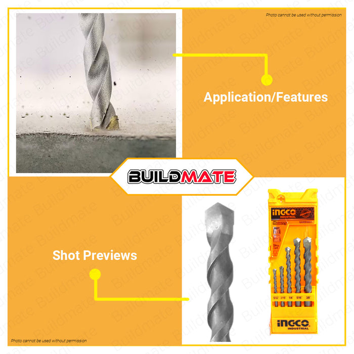 BUILDMATE Ingco 5PCS Masonry Drill Bit Set SOLD PER SET AKD3051 / UAKD3051 - IHT<br>