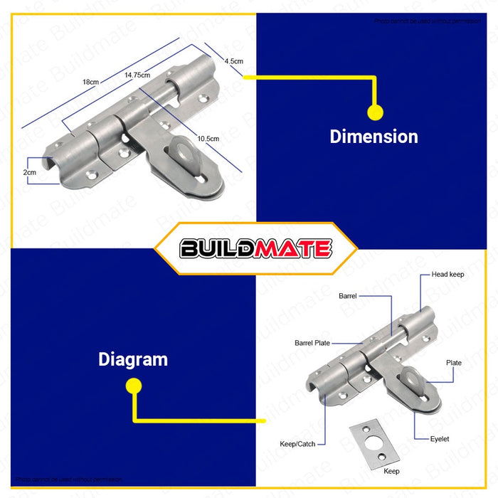 Armstrong Heavy Duty Stainless Steel Barrel Bolt with Hasp 6'' HBL-6 •BUILDMATE•