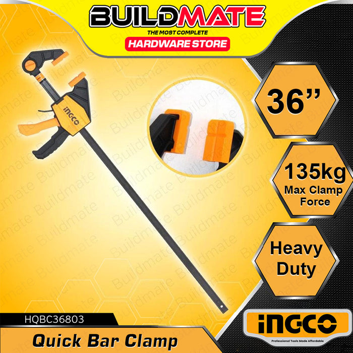 BUILDMATE Ingco Quick Ratchet Bar Clamp 18" - 36' Inch Hand Quick Release Grip Clamp for Woodworking Hand Tools HQBC18801 / HQBC24802 / HQBC36803 - IHT