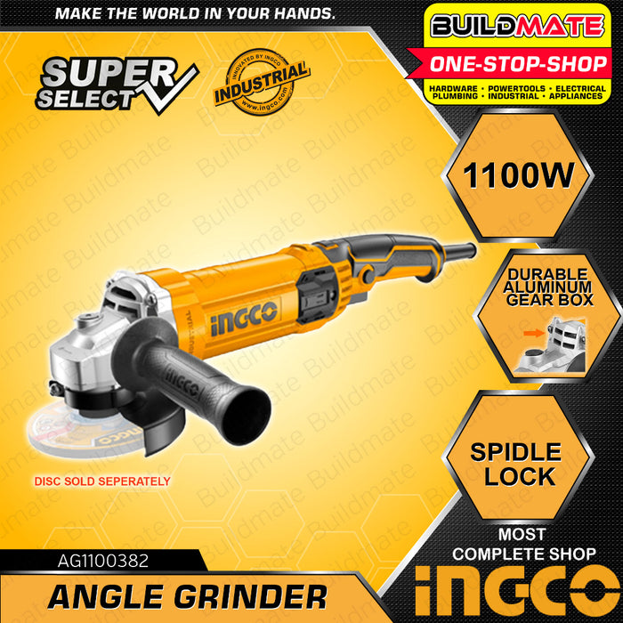 BUILDMATE Ingco Angle Grinder 1010W / 1100W Electric Grinding Machine for Wood, Metal, Stainless Steel Polishing AG101087 / AG1100382 / AG110018 / AG11003857 - IPT