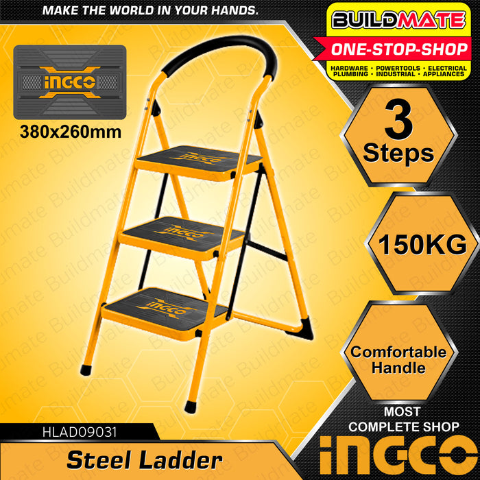BUILDMATE Ingco Wide Steel Ladder 2 / 3 / 4 STEPS 150KG Capacity Household Indoor Outdoor Climbing Ladder Non-slip • IHT