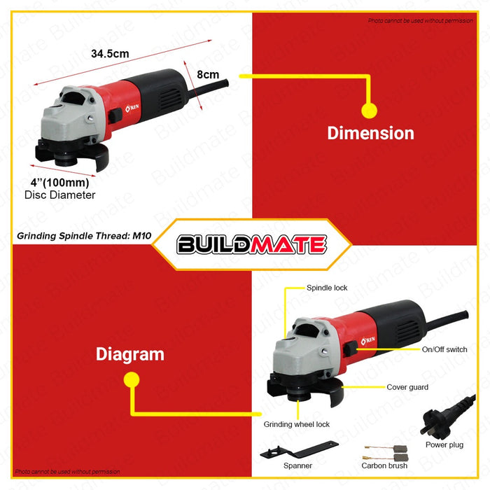 KEN INDUSTRIAL Angle Grinder 4" Inch 750W 9917B •BUILDMATE•