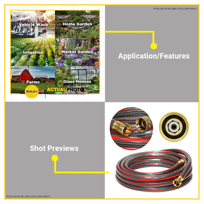 MECO Garden Water Hose with Hose Coupling BLACK with RED •BUILDMATE•