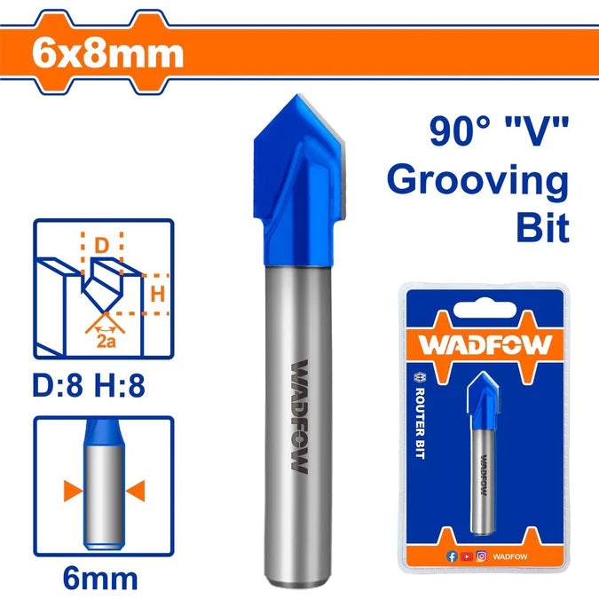 Wadfow 6.35mm|8mm|9.5mm|12.7mm Router Bit V-Type Slotting Cutter Bit SOLD PER PIECE WHT - BUILDMATE