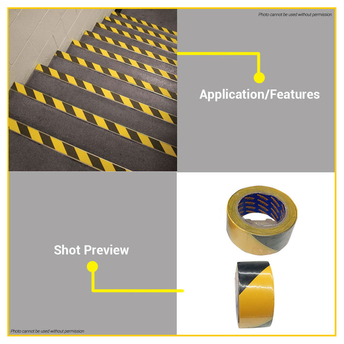 BUILDMATE Wadfow 50mmx30m Safety Warning Tape Yellow-Black Safety Caution Hazard Protective Barrier Stripe Floor Marking Restricted Area Security Sealing Line Warning Signal Tape WPN4H45 - WHT