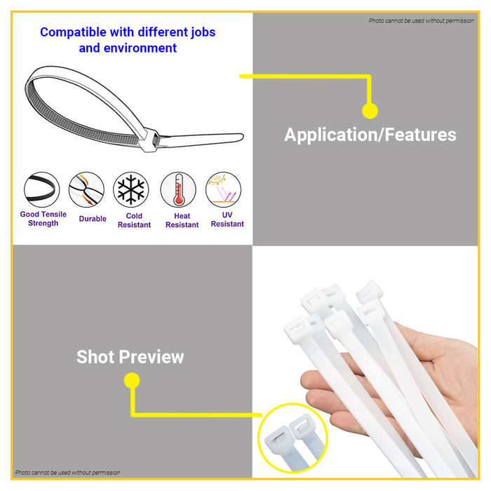 BUILDMATE Wadfow 100PCS/SET Multi-Purpose Nylon White Cable Ties 9mm Self Locking Zip Wire Cable Tie SOLD PER SET - WHT