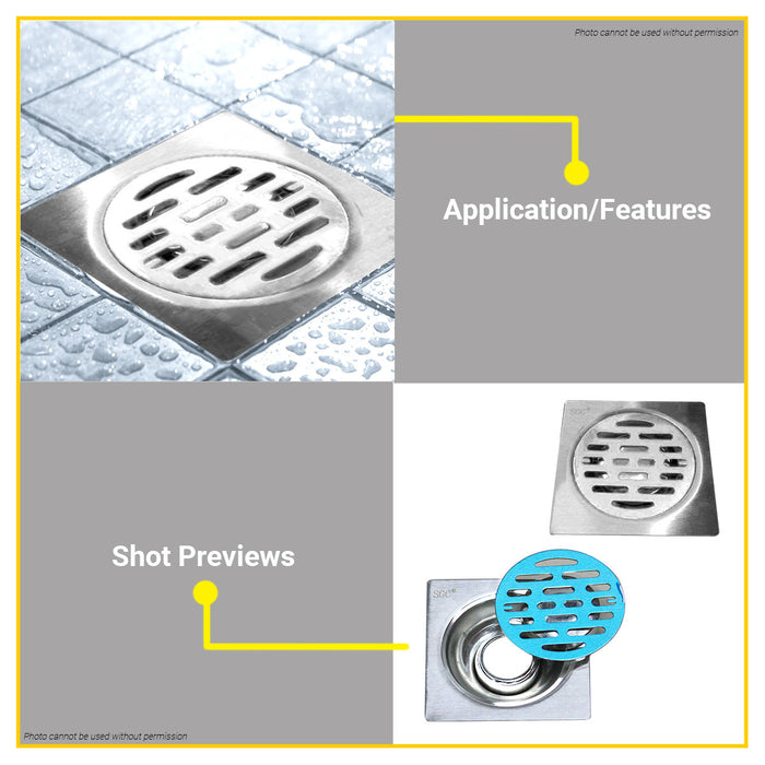 BUILDMATE SGC Floor Drain Strainer 4" x 4" Inch Modern Pattern Design Shower Floor Drain SGC-A6
