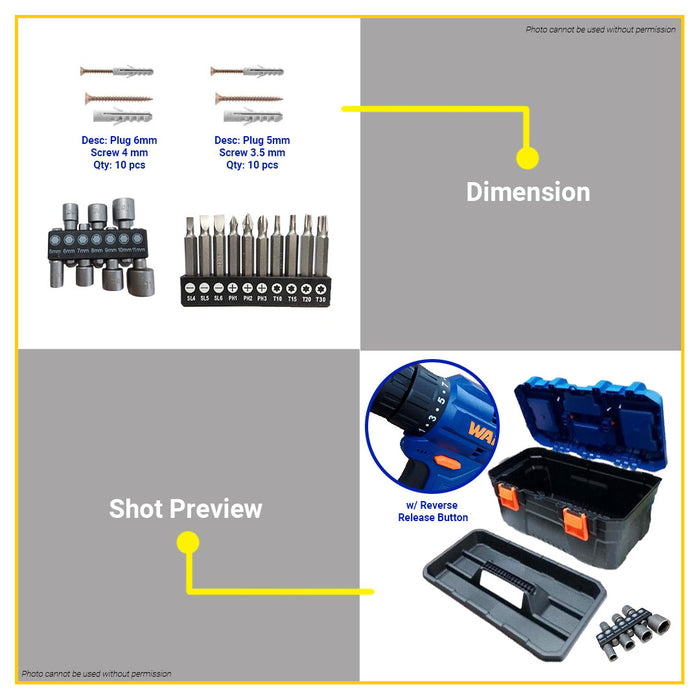 BUILDMATE Wadfow 77PCS Tools Set Cordless Drill Screwdrivers Bits DIY Repair Tools WDT1B77 WCPT