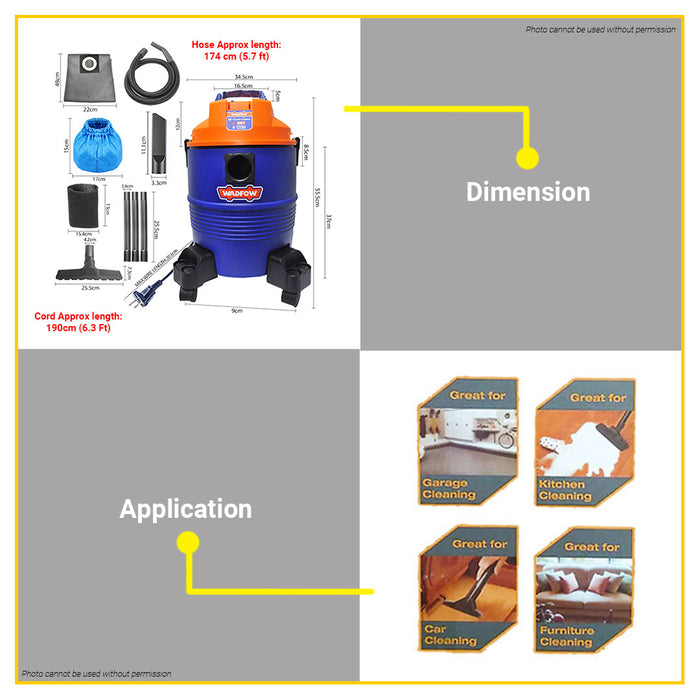BUILDMATE Wadfow 1200W Wet & Dry Vacuum Cleaner 20L Capacity Household Floor Cleaning Tools - WPT