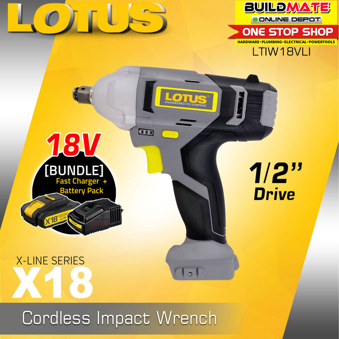 [BUNDLE] LOTUS X-LINE Cordless Impact Wrench 1/2" Dr 18V LTIW18LI + LTFC1800 + LTBP18G-2 •BUILDMATE• LCPT