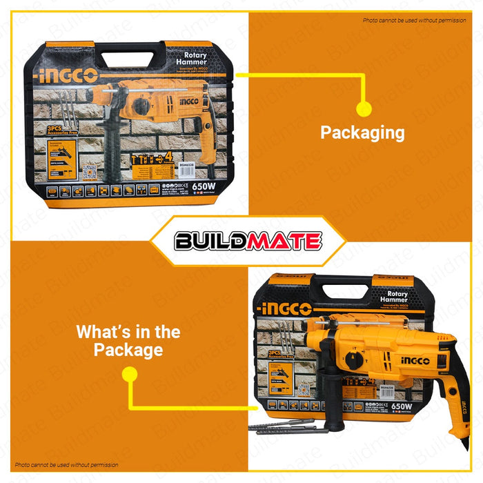 BUILDMATE Ingco Industrial Rotary Hammer Drill Heavy Duty SDS+22MM 3 Mode 650W RGH6508 | RGH6528 IPT