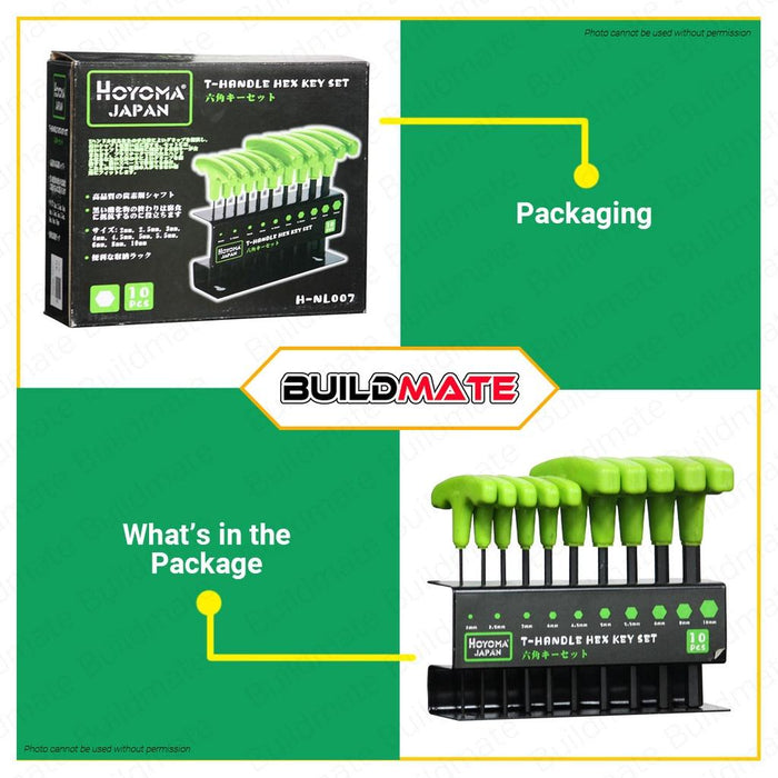 HOYOMA JAPAN T-Handle Hex Key 10PCS/SET HNL007 •BUILDMATE•