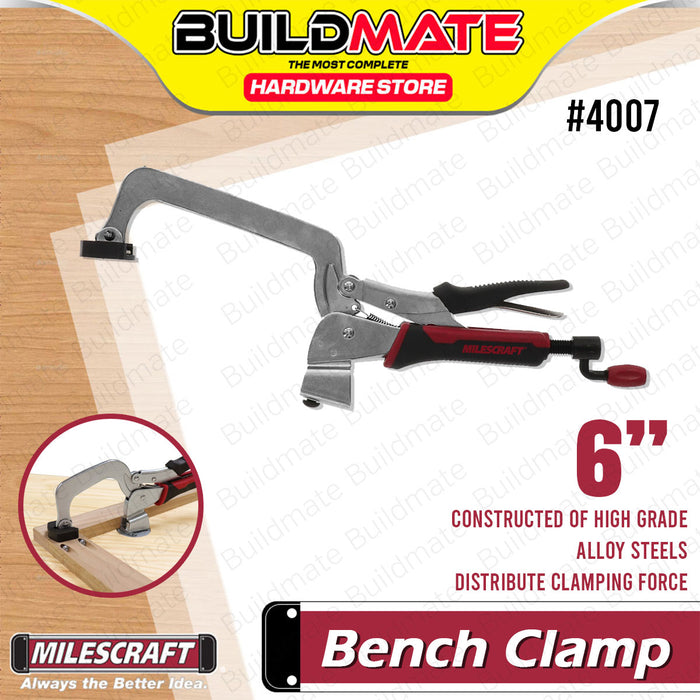 BUILDMATE Milescraft Bench Clamp 3" / 6" Inch Heavy Duty Woodworking Clamping Tool for Pocket Hole Joinery Construction & Routing #4006 / #4007