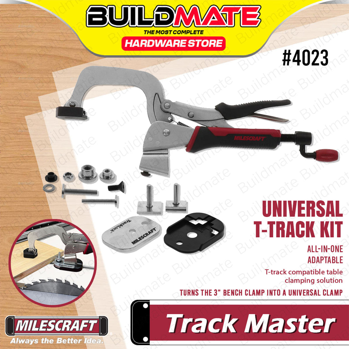 BUILDMATE Milescraft Track Master Universal T-Track Table Clamping Kit ...