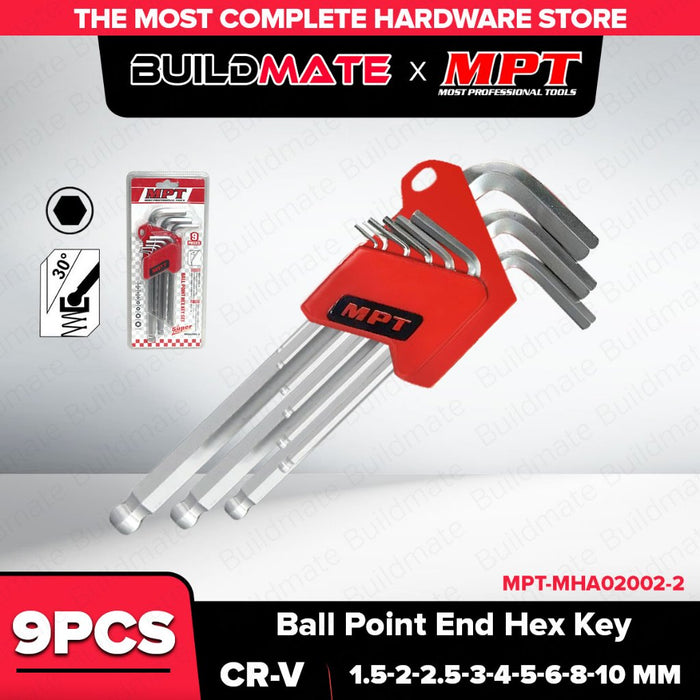 BUILDMATE MPT 9pcs Ball Point End Hex Key Set - CVR - MHA02002-2 HT