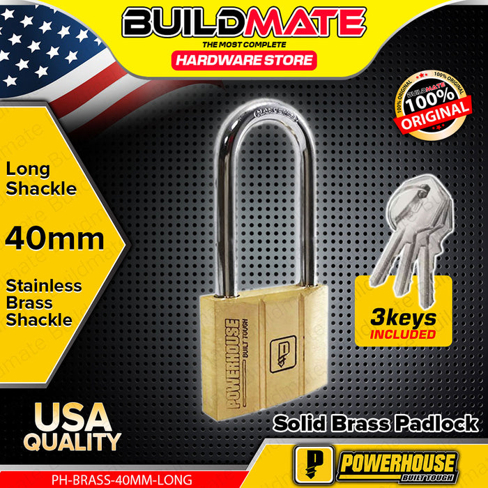 Buildmate Hardware BUILDMATE Powerhouse Solid Brass Padlock LONG Shackle 40MM - 60MM Anti ...