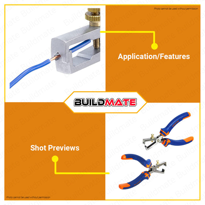 BUILDMATE Wadfow Wire Stripping Plier 6" Inch Electrical Cable Stripper Hand Tools WPL5906 / WPL5C06 - WHT