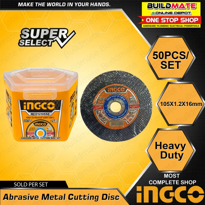 INGCO Abrasive Metal Cutting Disc Set 50PCS/SET For Angle Grinder 4" MCD1210550 •BUILDMATE• IHT