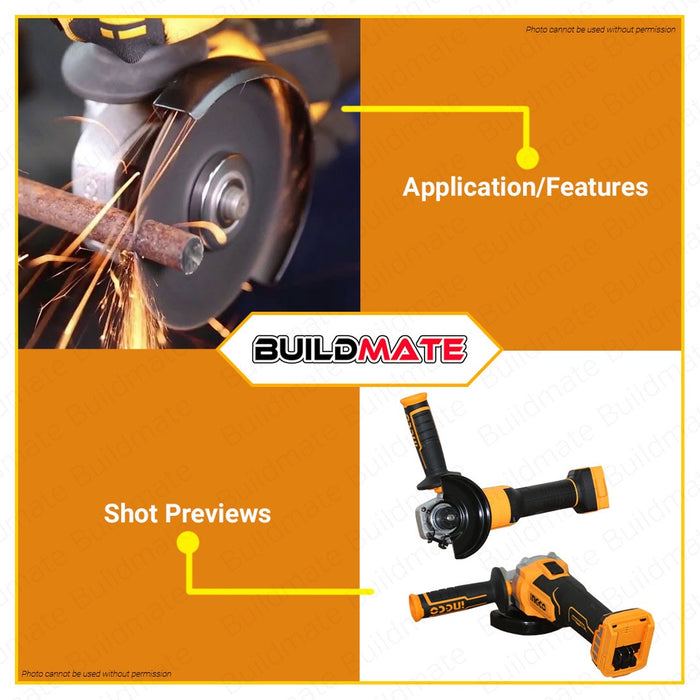 BUILDMATE Ingco BRUSHLESS 20V Cordless Angle Grinder For Cutting Sanding Polish CAGLI201008 • ICPT
