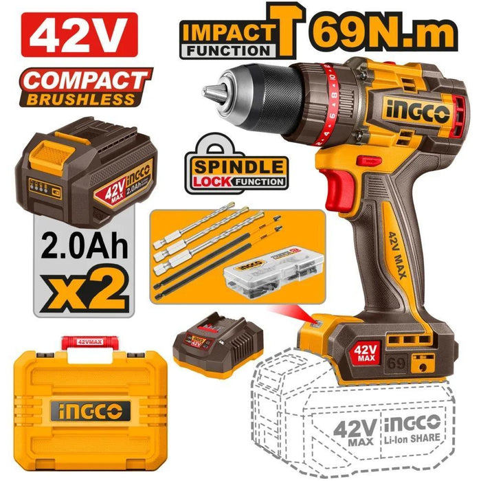 Buildmate x INGCO COMPACT CORDLESS IMPACT DRILL 42V 69NM CIDLI426982 CPT
