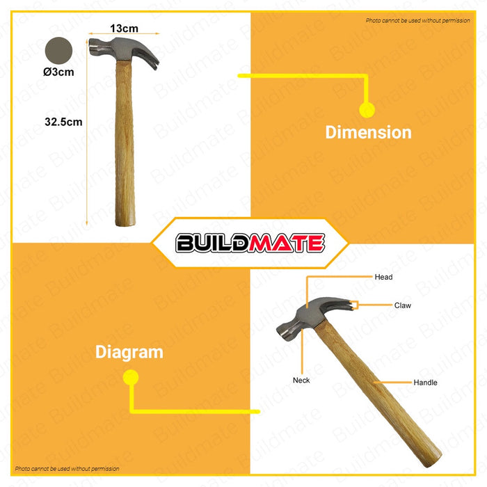 INGCO Claw Hammers 16oz Hardwood Handle Super Select HCH0416 •BUILDMATE• H-TSS