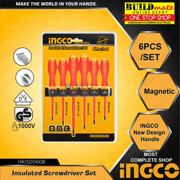 INGCO 6PCS/SET Insulated Screwdriver HKISD0608  •BUILDMATE• IHT