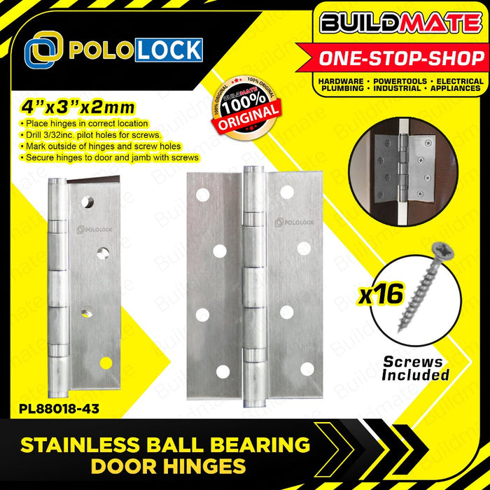 POLOLOCK 2MM Stainless Steel Ball Bearing for Cabinet Door Hinges 3" - 4" Inch with Screws •BUILDMATE•