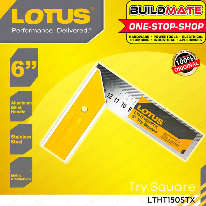 LOTUS Try Square Ruler 6" Inch | 8" Inch [SOLD PER PIECE] Aluminum Alloy L-Square Ruler, Framing Ruler, Carpenters Square, L Ruler, Right Angle Ruler Metal Framing Steel Square LTHT150STX | LTHT200STX •BUILDMATE• LHT