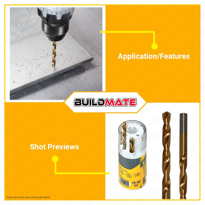 LOTUS 11PCS HSS G-Tin Co Bit Set HSS Drill Bit Set Impact Drill Bit Set for Metal Drilling, Brick, Tile, Cement, Ceramic, Hand Tool Stainless Steel Aluminum LTXT11GDBT •BUILDMATE• LHT
