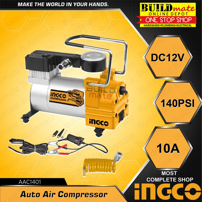 INGCO Auto Air Mini Compressor 140PSI Auto Air Compressor DC12V Total Power With Nozzle Tire Inflator Air Pump Auto Tire Pump AAC1408 | AAC1401 [SOLD PER SET] •BUILDMATE• IPT