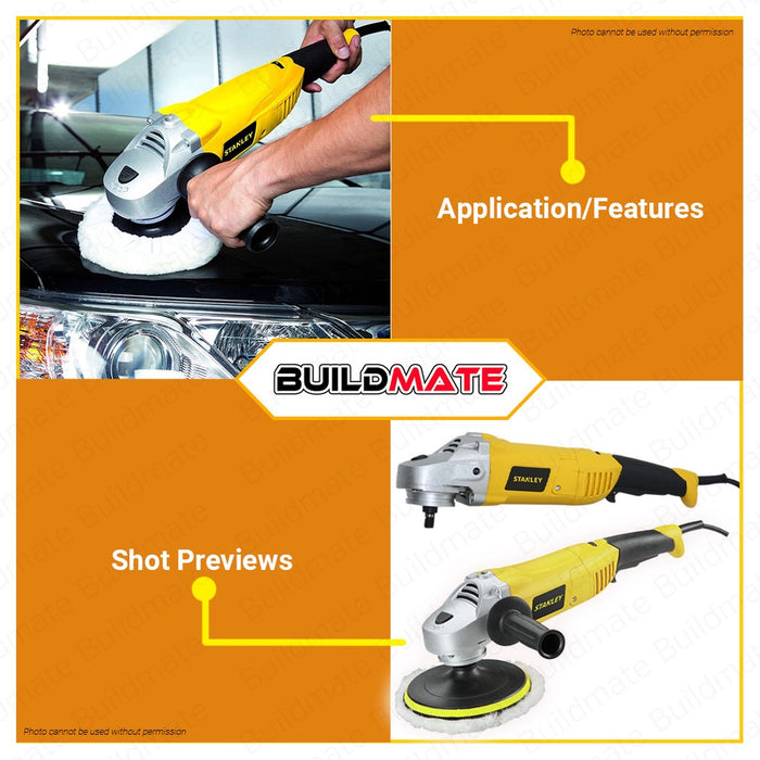 BUILDMATE Stanley Electric Angle Polisher Buffing Machine 1300W 180mm Electric Car Polisher Polishing Machine Variable Speed Buffing Waxing / Waxer Machine STGP1318K-B1 | SP137-B1 • SPT
