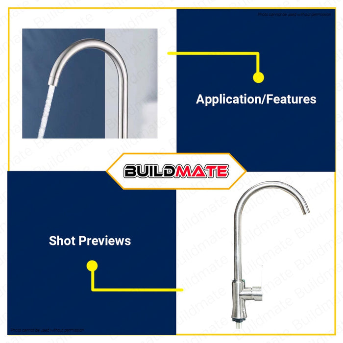 WATERHOUSE Single Kitchen Faucet Design F12 16" Inch Stainless 304 Single Lever Sink Cold Wall Kitchen Faucet WH-SINKSUSF12 •BUILDMATE•