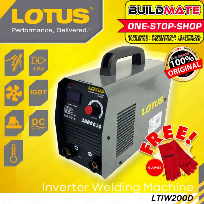 LOTUS INDUSTRIAL HEAVY DUTY Arc Inverter Welding Machine 200A LTIW200D + FREE LOTUS WELDING GLOVES •BUILDMATE• LWM