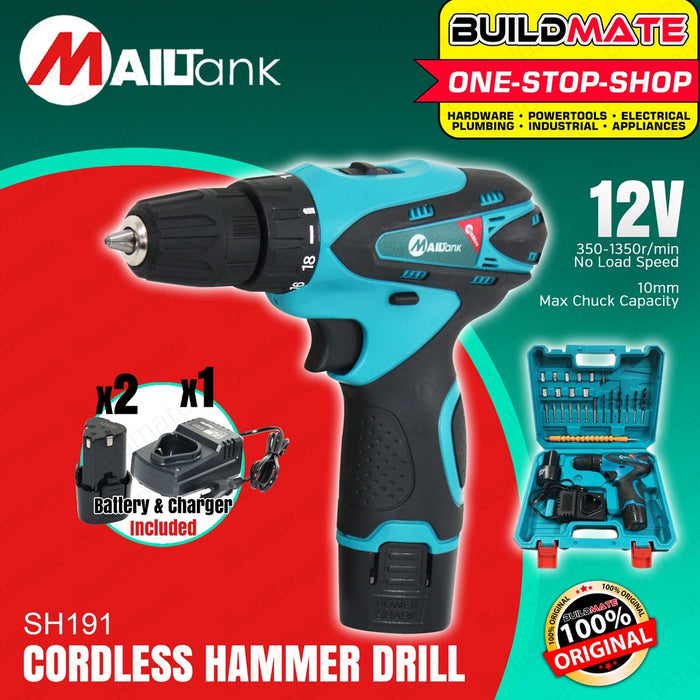MAILTANK 12V Cordless Drill Driver Double-Speed with 2 Li-ion Batteries and Charger and Accessories Kit Set SH-191 •BUILDMATE•